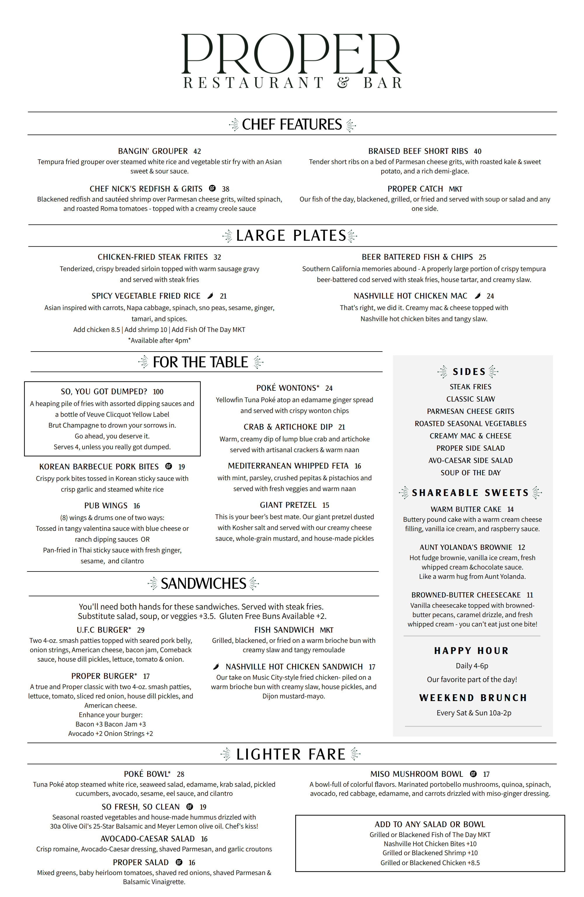 Proverbial Menu Menus – Proper Restaurant & Bar